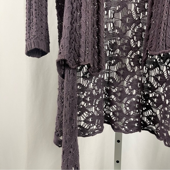 CAbi Small Timeless Cascading Open Front Crochet Cardigan Purple Boho Open Knit - Picture 3 of 8